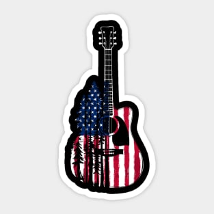 Guitar Lover USA flag Merica 4th july Guitar Tree Art Music Sticker